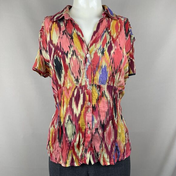 Allison Taylor Button Up Blouse Medium Funky Abstract Southwestern Boho Hipp Vtg - Picture 2 of 15